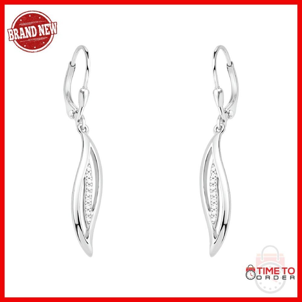Sterling Silver Wave Spiral Dangle Earrings with Zirconia Stones
